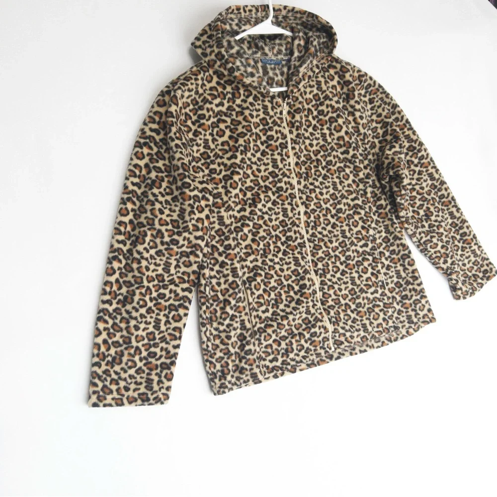 Nick‎ & Sarah Cheetah Fleece Jacket Womens XL Leopard Hoodie Hooded Full Zip